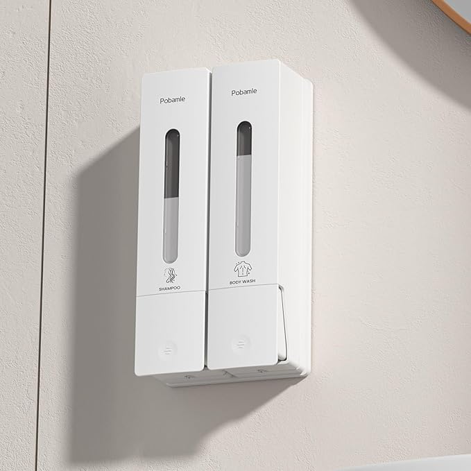 1984 Shampoo and Conditioner Dispenser Wall Mount Shower Dispenser 2 Chamber No Drill Bathroom Set Shampoo Dispenser for Shower Wall Home Hotel 400ml x 2 White