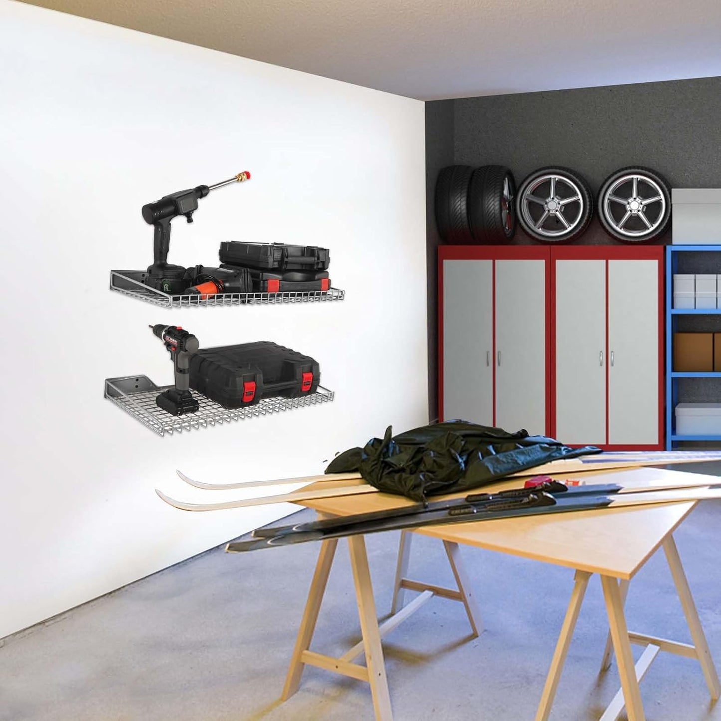 Wallmaster Heavy Duty Garage Wall Shelving 2 Pack 23.6"x11.8" Metal Wire Shelves Wall Mount Mesh Storage Rack for Garage, Office, Basement and Kithcen, max Load 65 lbs (Grey)