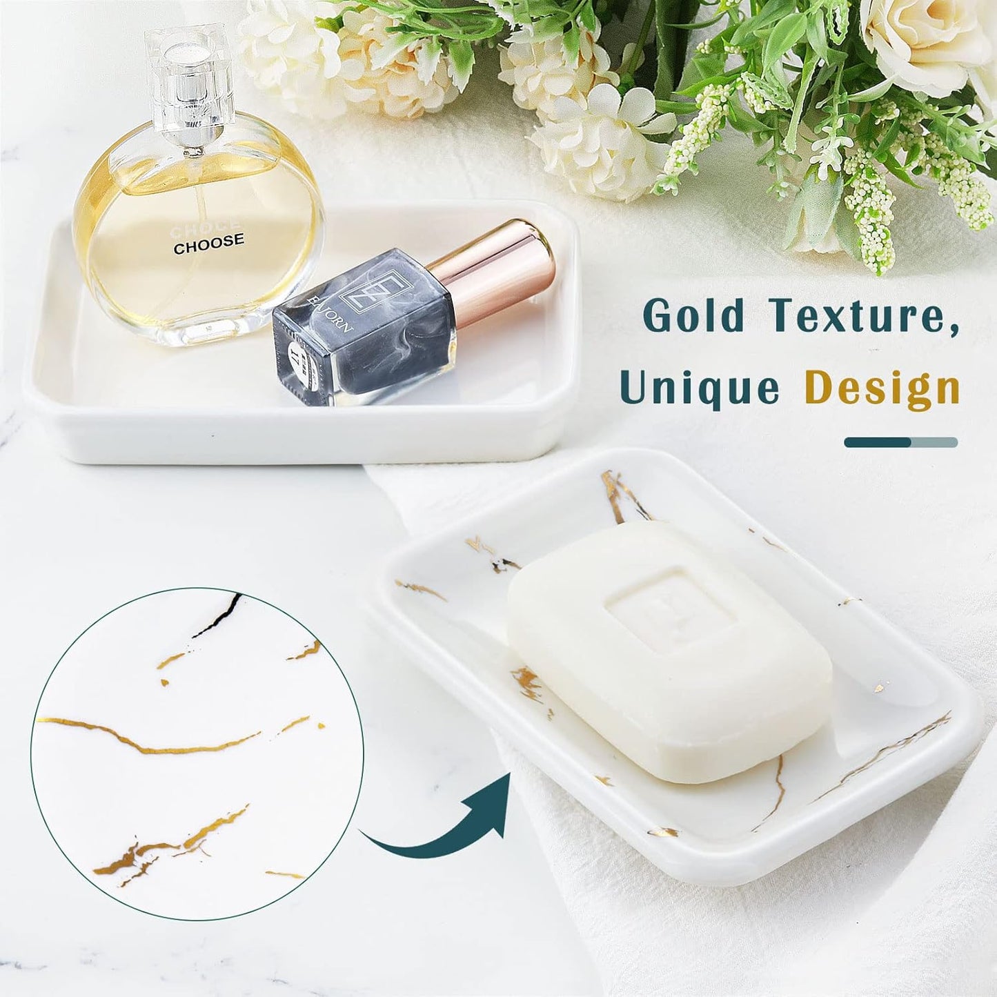 Shinowa Ceramic Soap Dish,Double Soap Holder with Drain,Porcelain Self Draining Soap Dish,Bar Soap Holder for Shower Bathroom Kitchen,Keeps Soap Dry,Easy Cleaning, White