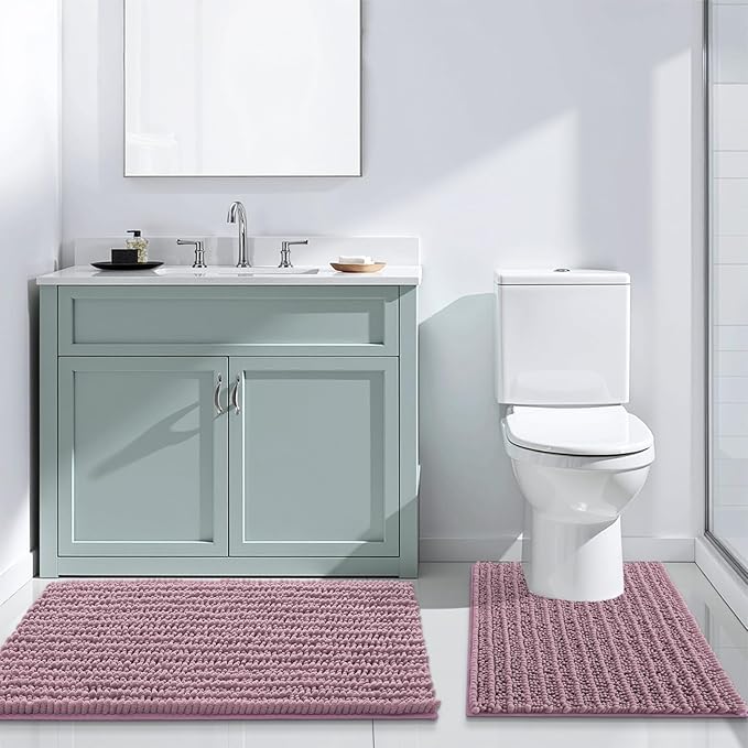 Arotive Luxury Chenille Bathroom Rug Mat, Extra Soft Thick Absorbent Shaggy Bath Rugs, Non-Slip Machine Wash Dry, Plush Bath Mats for Bathroom, Shower and Tub, 34x21, Deep Plum