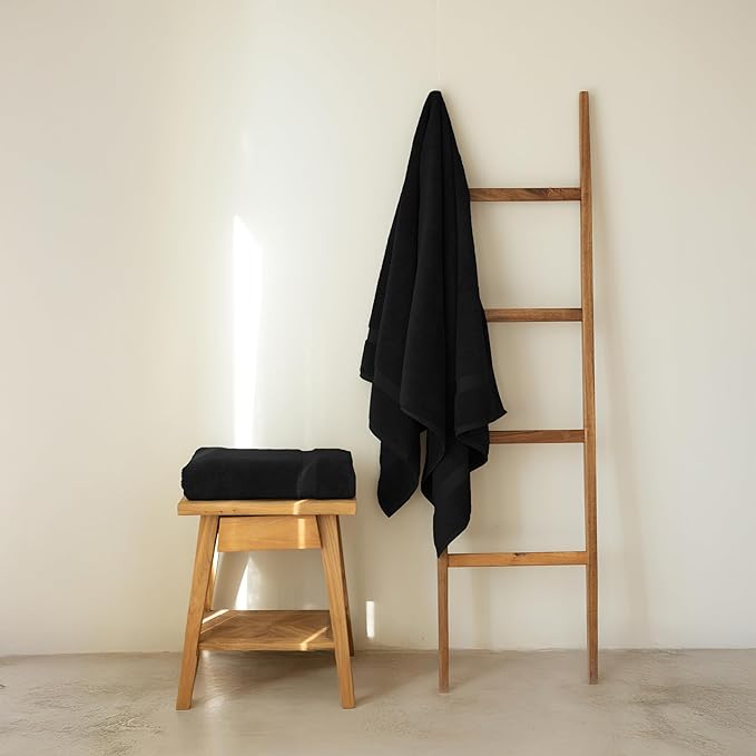 SALBAKOS 100% Turkish Cotton Extra Large Bath Sheet Set of 2 35x70 inch | Heirloom Quality | Hotel & Spa Collection | Soft, Absorbent Oversize Bath Towels | Made in Turkey (Black, 2 Bath Sheets)