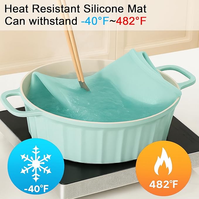 Silicone Mat 35.4"x23.6" Silicone Mats for Kitchen Counter Heat Resistant Mats for Countertop, Countertop Protector Mat, Edge Heightening Nonstick Waterproof Multipurpose Table Mat (Mint Green)