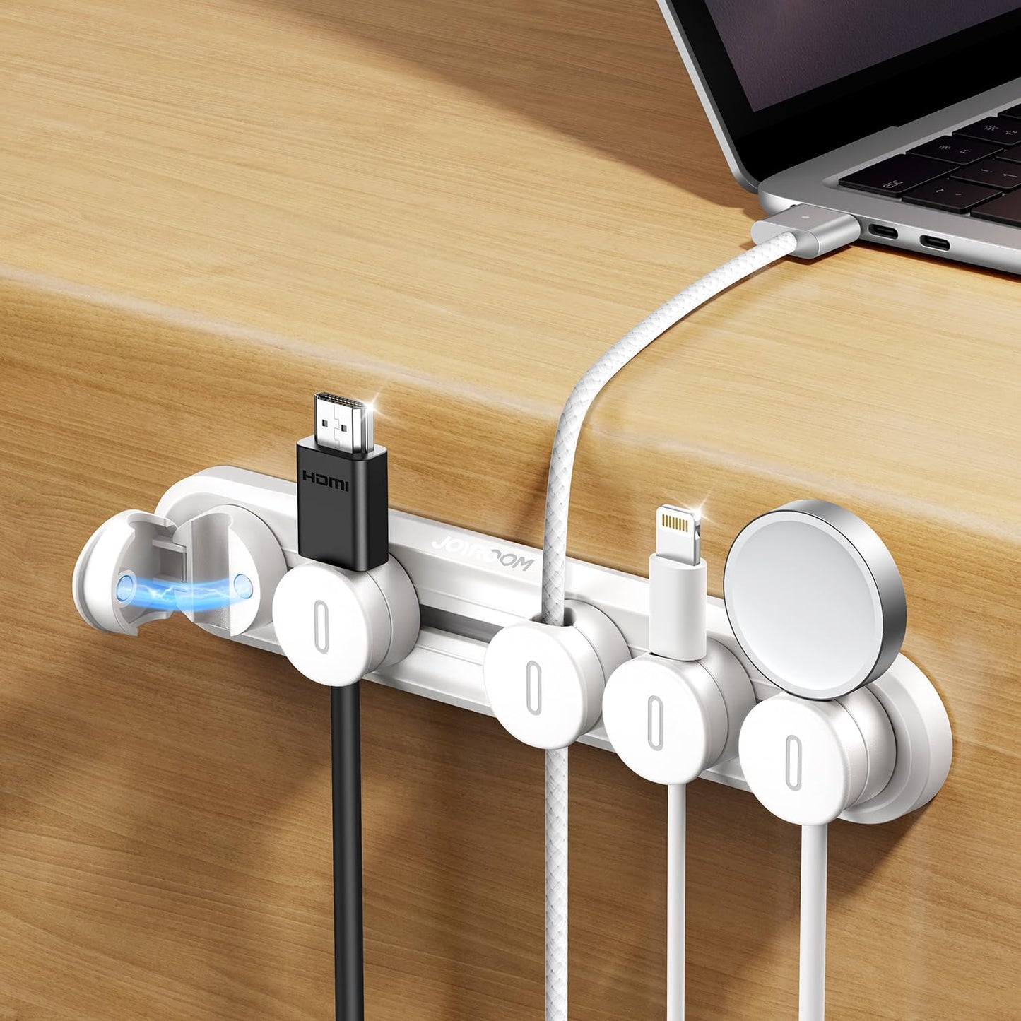 5-in-1 Magnetic Cord Organizer JOYROOM Cable Clips[Adjustable Sliding Track] Under Desk Adhesive Cord Management Wire Keeper for Computer Phone, Office Workspaces Table Organization Home Accessories
