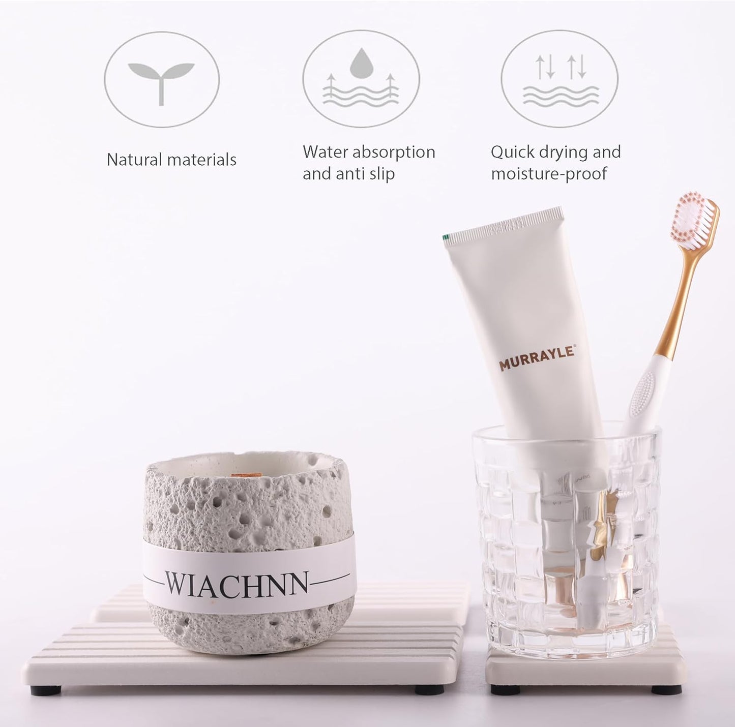 Set of 4 Water Absorbent Diatomite Coasters, Diatomaceous Earth Kitchen Soap Dish, Bathroom Trays, Water Absorbing Stone Used for Hand Soaps & Plants & Toiletries in The Modern Home