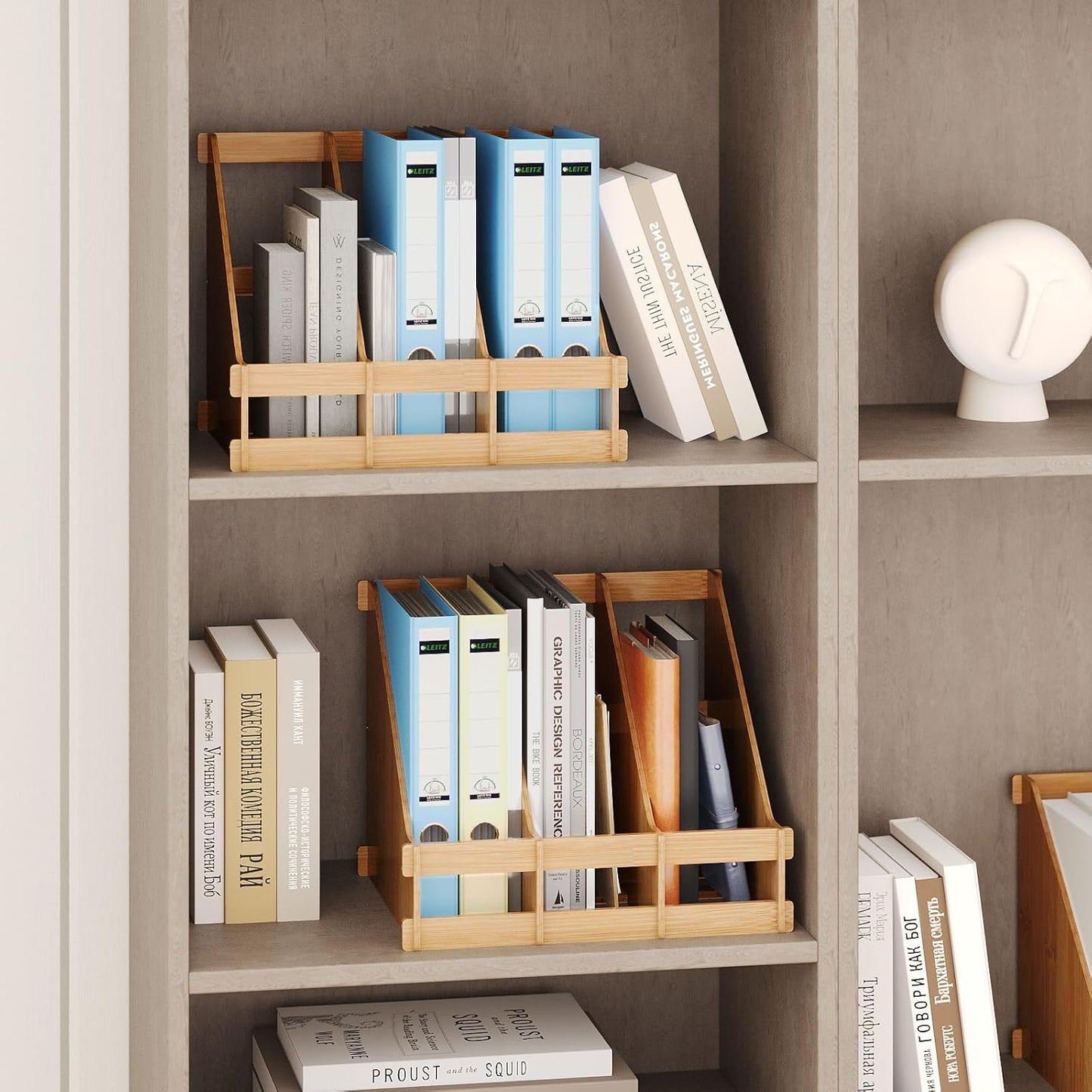 Bamboo Desktop Magazine Holder Desk File Organizer 3 Compartments Vertical File Dividers Book Holder Frames Document Cabinet Rack Storage Organizer Box for Home Office School Black (Nature)