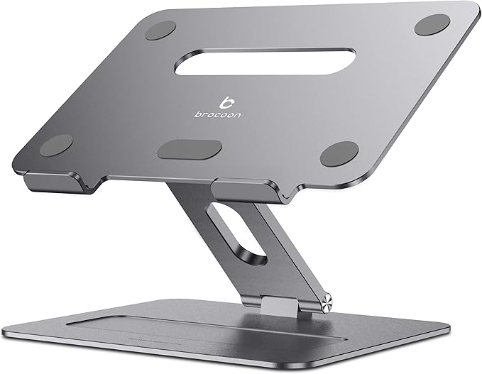Adjustable MacBook Laptop Stand for Desk | Ergonomic Aluminum Laptop Riser with Heat-Vent, Compatible for 10-17" Laptops, Space Grey