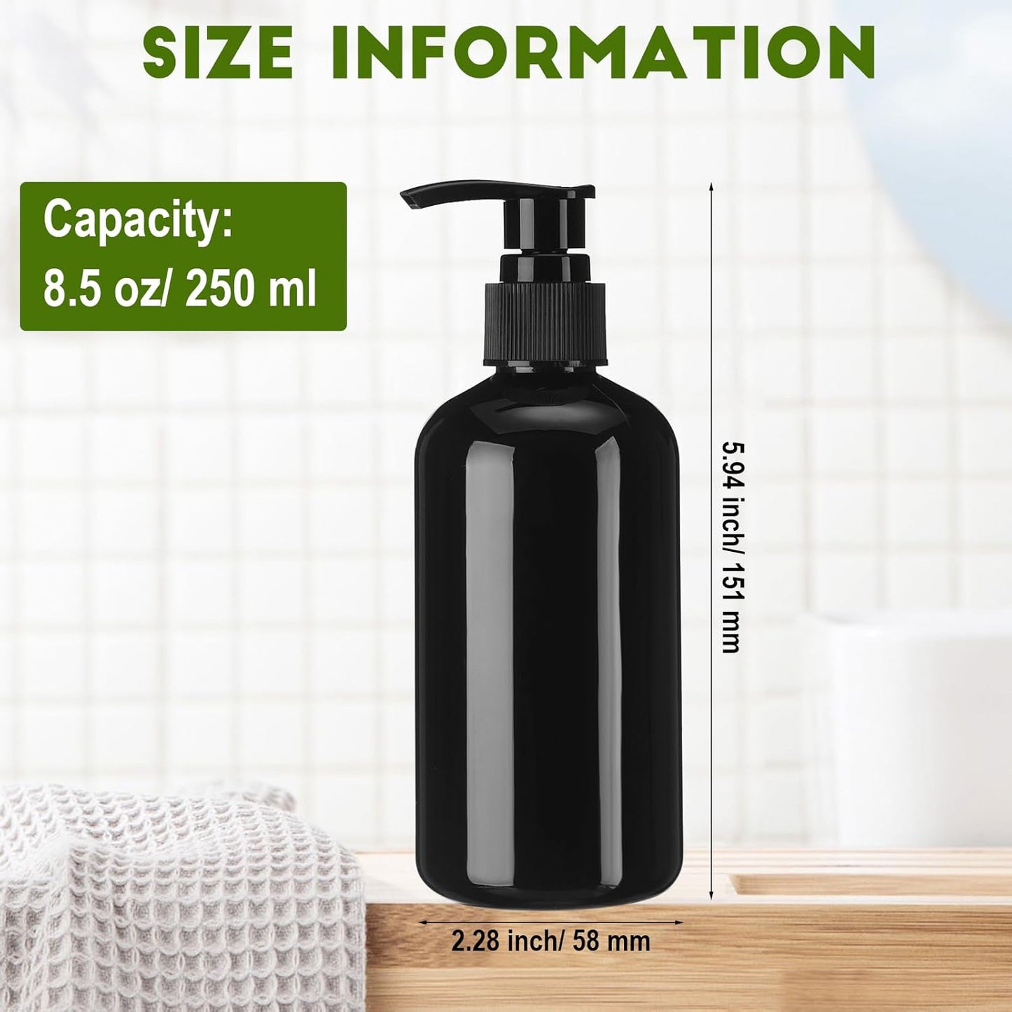 8 Pcs Plastic Pump Bottles Empty Lotion Bottle with Pump Refillable Dish Soap Dispenser Portable Hand Soap Dispenser Shampoo Lotion Container for Oil Liquid Soap(Black,8.5 oz)