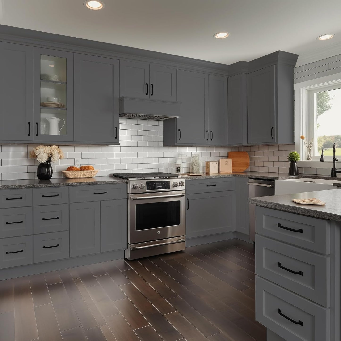 Solid Wood Wall Cabinet,Shaker Style Wall-Mounted Kitchen Storage Cabinet with Soft-Close Doors, RTA Pantry Organizer for Bathroom, Garage, Laundry (Pebble Gray, 33" W x 24" D x 24" H)