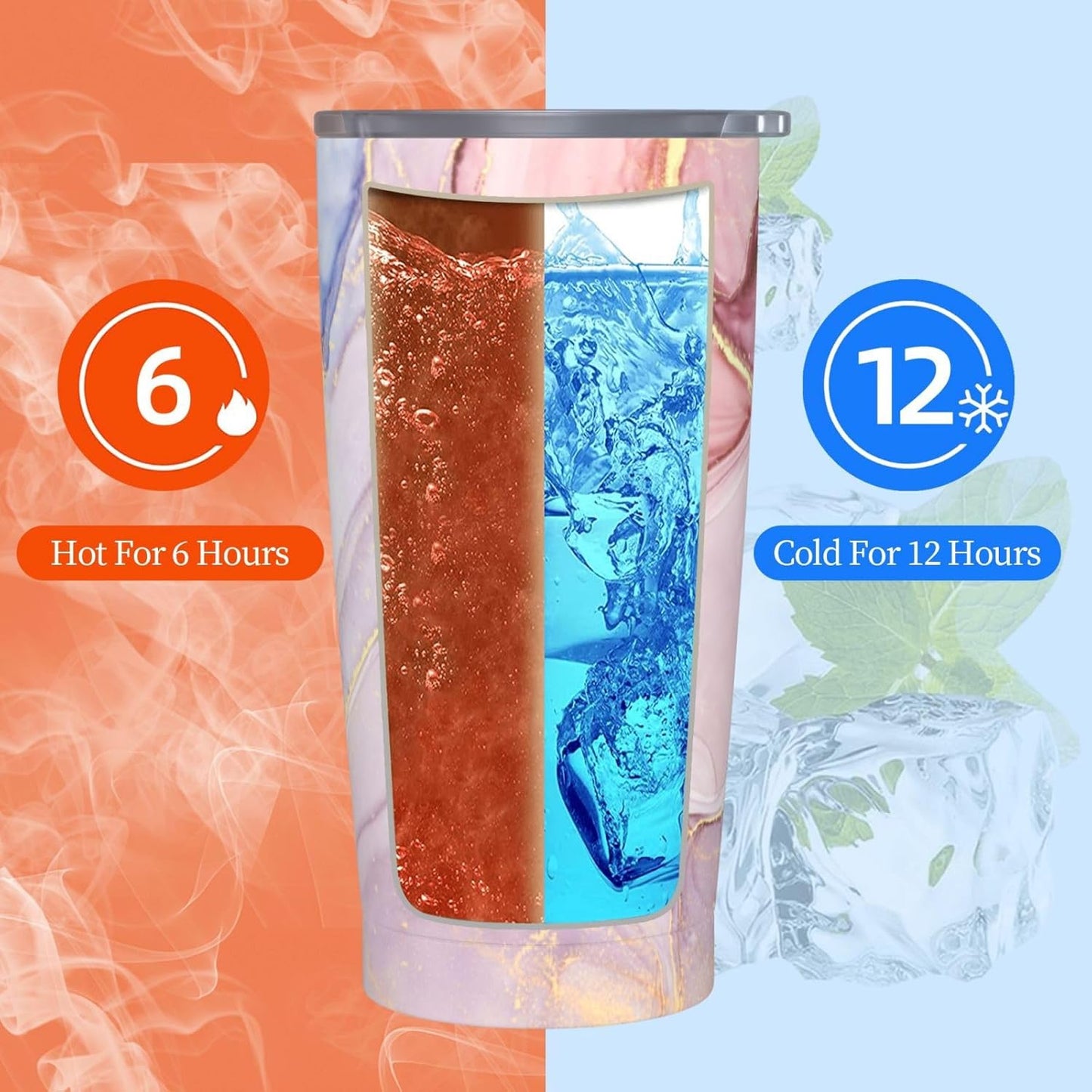 Pink Marble Waves Tumbler Stainless Steel Insulated Tumblers with Lid Straw Reusable Marbling Stone Coffee Travel Mug Tea Drinking Wine Smoothie Cups Birthday Gifts for Women 20 Oz