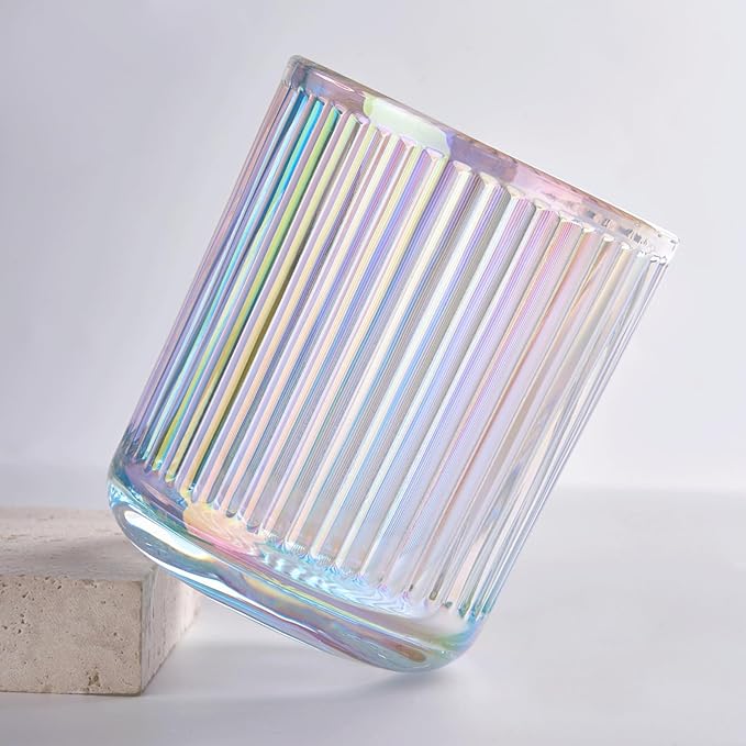 2 Pack Qtip Holder - Apothecary Jars with Lids, Bathroom Organizers and Storage Canister for Cotton Balls,Swabs,Floss Picks,Hair Ties,Clear Glass Vintage Bathroom Decor Jar Set (Iridescent)