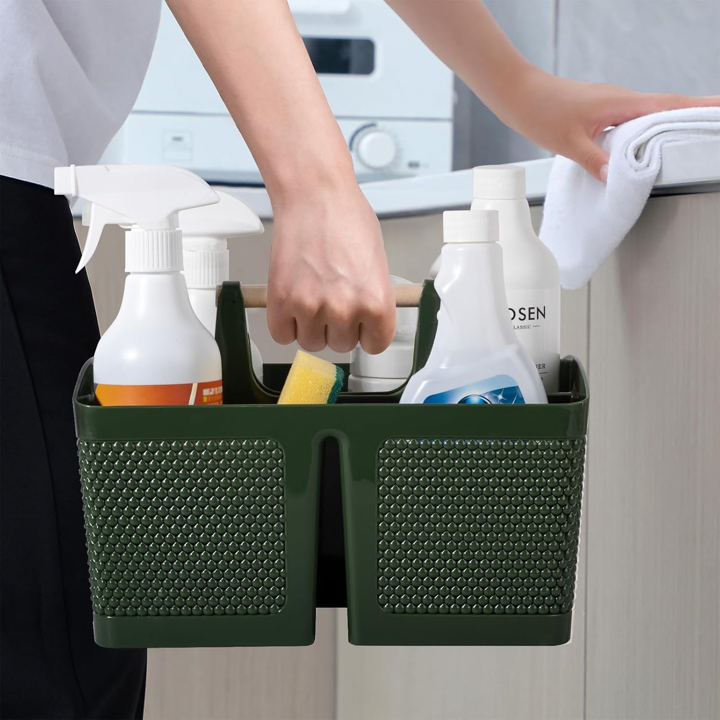 rejomiik Portable Shower Caddy Basket Plastic Cleaning Caddy Organizer Storage Tote with Handle for Bathroom, College, Dorm Room Essentials, Dark Green