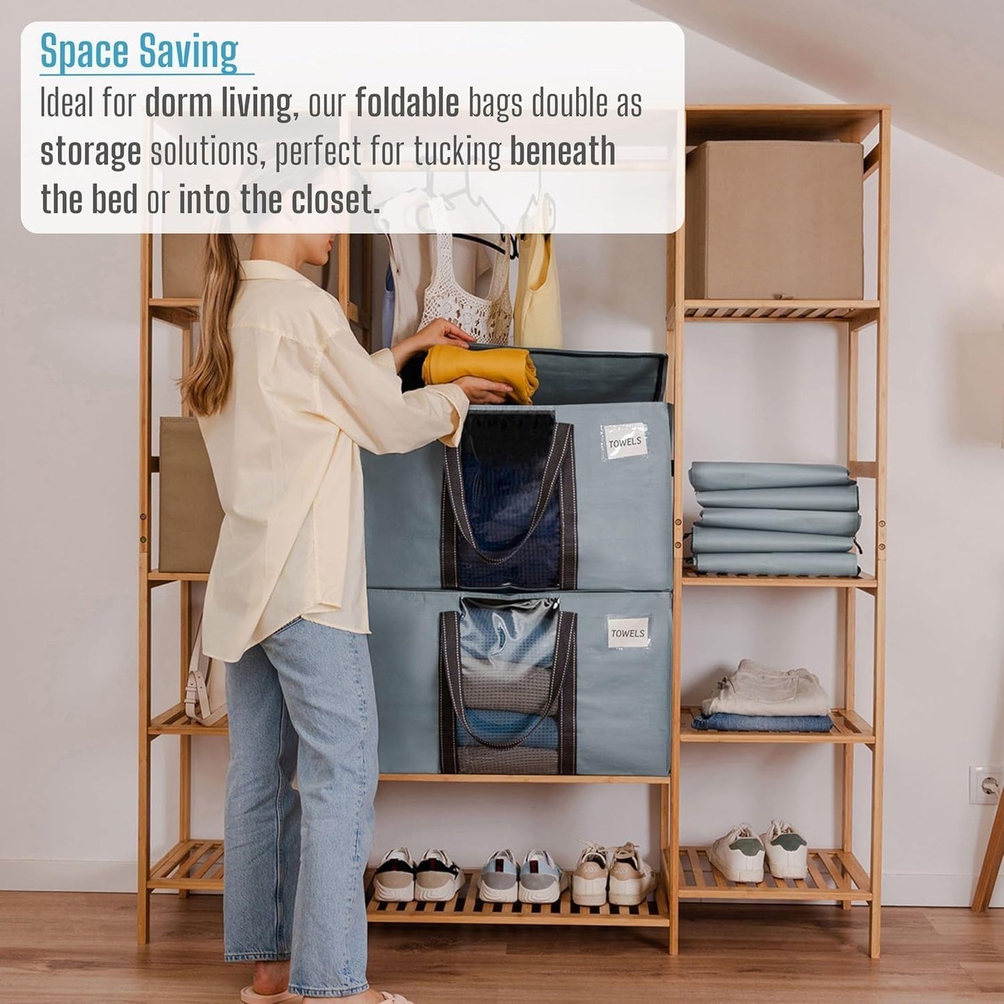 VENO 8 Pack Moving Bags, Moving Supplies, Moving Boxes, College Packing Storage Boxes with Lids Alternative, Heavy Duty Totes, Extra Large, Sturdy Handles, Zipper (Light Blue with Window, 8 Pack)