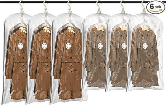 TAILI Hanging Vacuum Storage Bags Space Saver Bags, Vacuum Sealer Bags for Clothing, Suits and Jackets, Closet Organizers and Storage, (3 Long, 3 Short) Clear