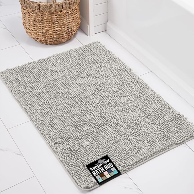 KANGAROO Bathroom Rugs, Chenille Soft Absorbent Bath Rug, Shaggy Shower Mat, Quick Dry Machine Wash Bathmat, Plush Carpet Mats for Tub, Bathtub and Room Home Decor Accessories, 30x20, Light Blue