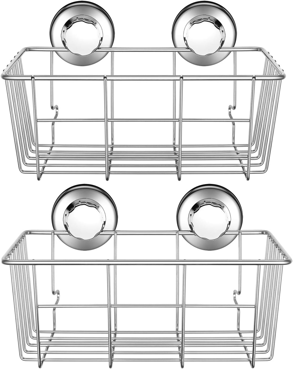 iPEGTOP Suction Cup Deep Shower Caddy Bath Organizer Wall Shelf for Large Shampoo Gel Holder Bathroom Accessories Storage -Rustproof 304 Stainless Steel, 2-Pack