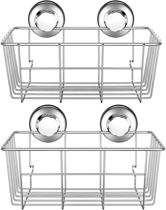 iPEGTOP Suction Cup Deep Shower Caddy Bath Organizer Wall Shelf for Large Shampoo Gel Holder Bathroom Accessories Storage -Rustproof 304 Stainless Steel, 2-Pack