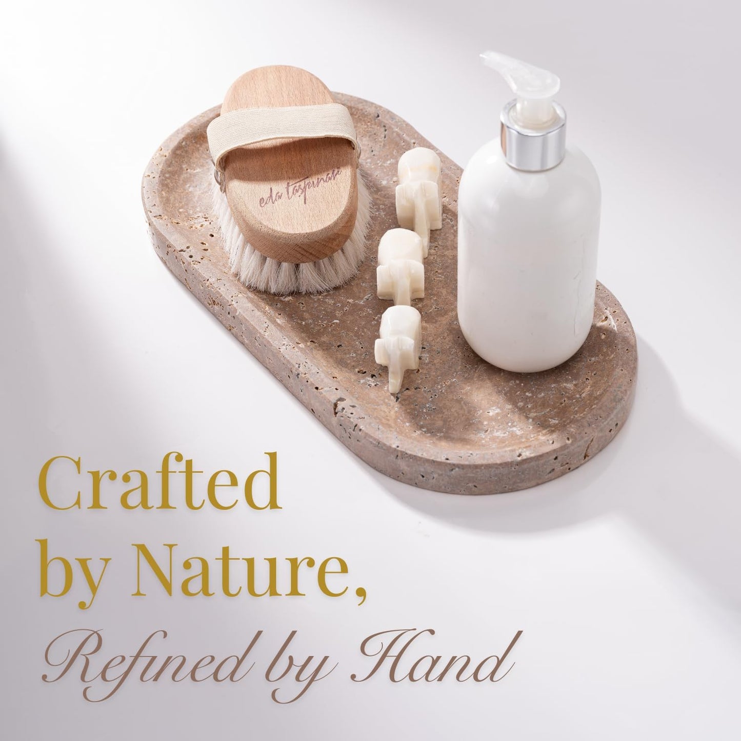 Handcrafted Travertine Tray – Bathroom Counter Organizer, Jewelry Tray, Perfume Organizer & Decorative Tray for Vanity Accessories, Coffee Table Decor & Bathroom Countertop (Oval, Noce)