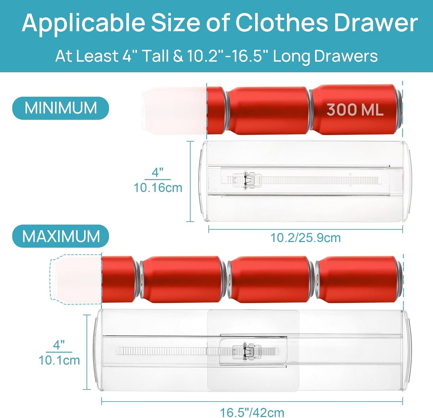 Vtopmart 8 Pack Drawer Dividers for Clothes, 4" High 10.2"-16.5" Adjustable Expandable Dresser Drawer Organizer, Clear Plastic Separators for Dresser, Baby Clothing, Underwear, Cosmetic, Toiletries