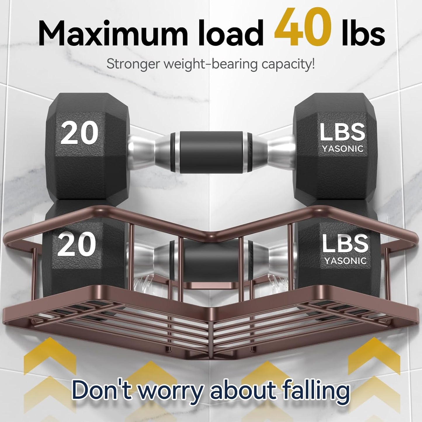 YASONIC Shower Caddy Corner, 3-Pack Adhesive Rustproof Stainless Steel Shower Shelves with Soap Holder, No Drilling Shower Organizer Corner for Dorm, Renters Bathroom, Bronze