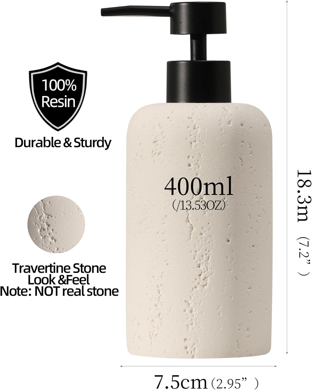 Soap Dispensers 400mL 13.5 OZ, 2 PCS Luxurious Hand Dish Lotion Shampoo Soap Dispenser Jar, Travertine Soap Pump Bottles for Kitchen Bathroom Countertop (Cream)