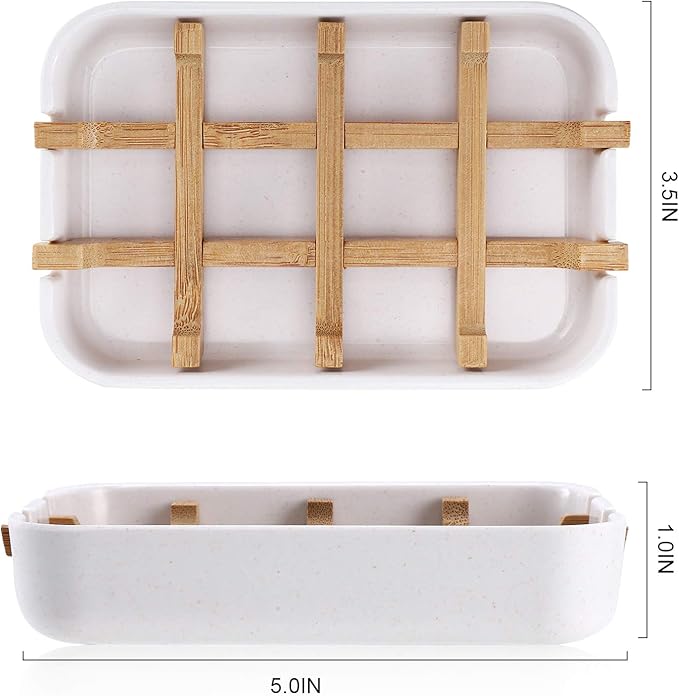 Bamboo Wooden Soap Dishes for Bathroom Bar Soap Holder Shower Soap Holder Sink Deck Bathtub Shower Tray (One Pieces White)