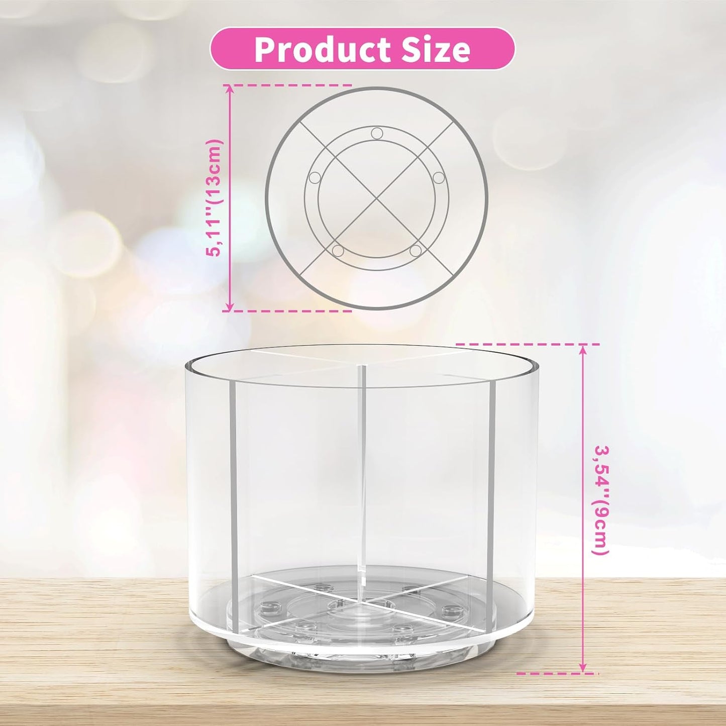 Small Pencil Organizer for Desk Acrylic 4 Compartments, Tiny Rotating Art Supply Organizer Kids, Spinning Round Marker Small Clear Desktop Caddy Swivel Office Pen Pencil Holder