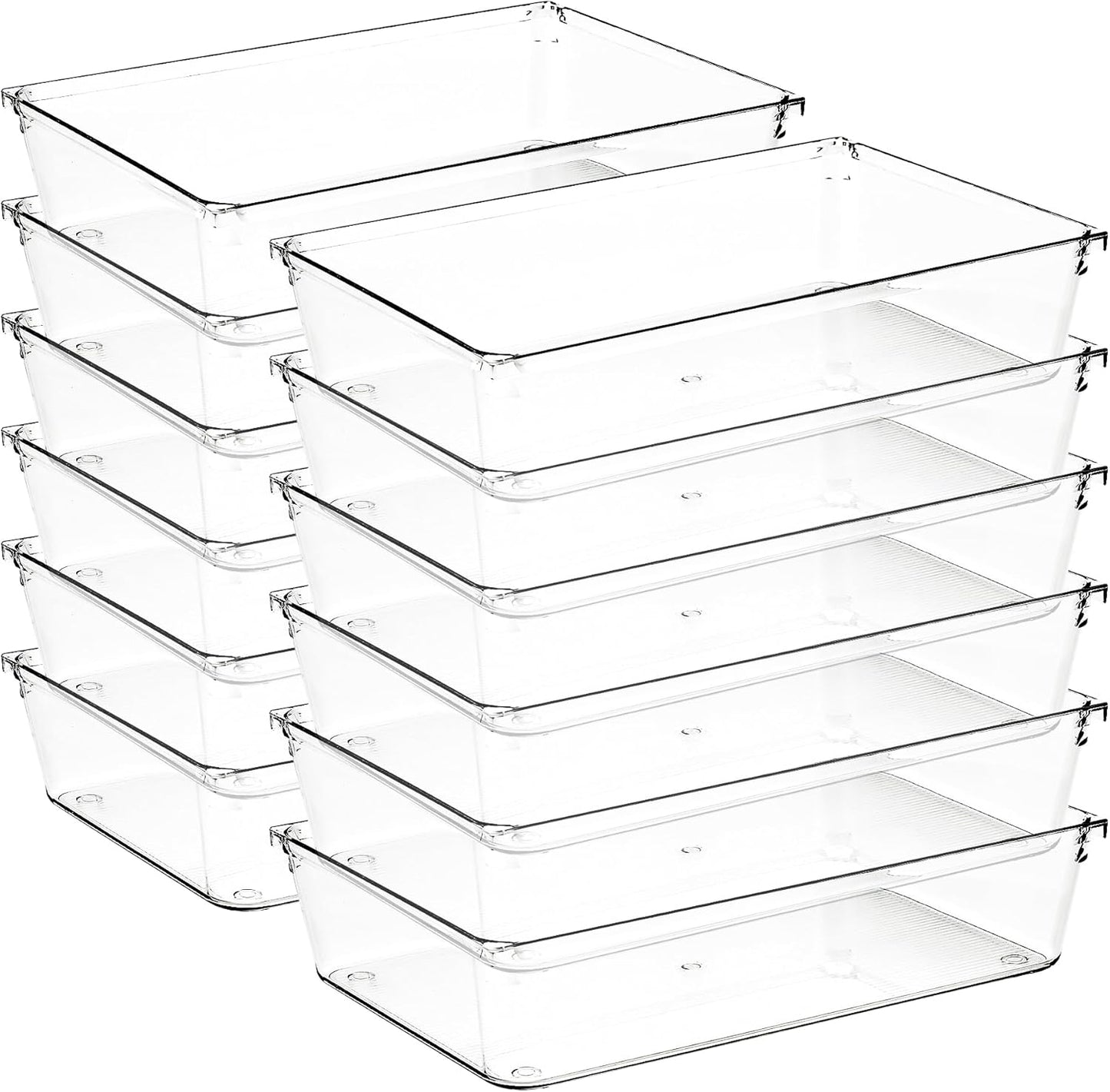 12 Pack Drawer Organizer - 6" X 9" Clear Acrylic Storage Bins with Non-Slip Pads, Versatile Desk Tray for Makeup, Jewelry, Kitchen, Bathroom, and Office Organization