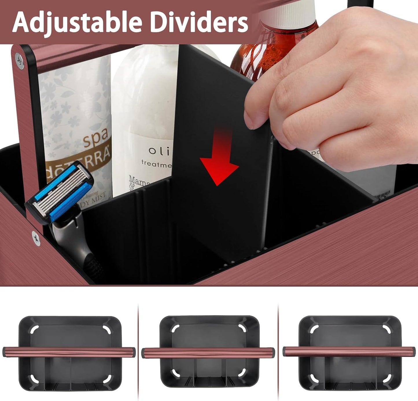 Shower Caddy Portable for College Dorm Room Essential, Bathroom Caddy Organizer with Handle and Adjustable Dividers, Shower Storage Tote, Plastic Shower Basket Bin for Shampoo Toiletry