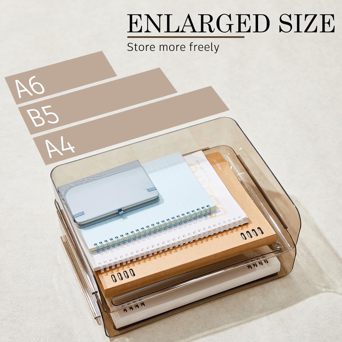 Harloon 4 Tier Acrylic Paper Tray 13 x 9.8 x 3 Inches Stackable Letter Clear Organizer No Need to Assemble Acrylic Paper Organizer File Tray for Office Workspace Desktop Storage (Transparent Gray)