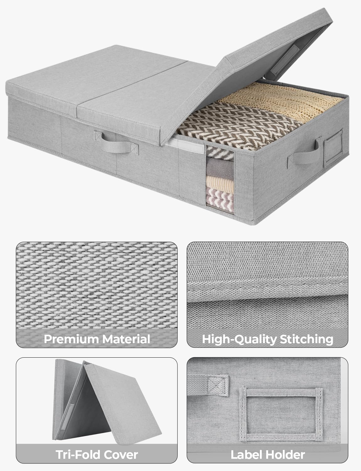 StorageWorks 2-Pack Large Under Bed Storage Bins with Lids, Underbed Storage Containers with Handles and Label Holder, Closet Organizer for Clothes, Blankets, Sweater