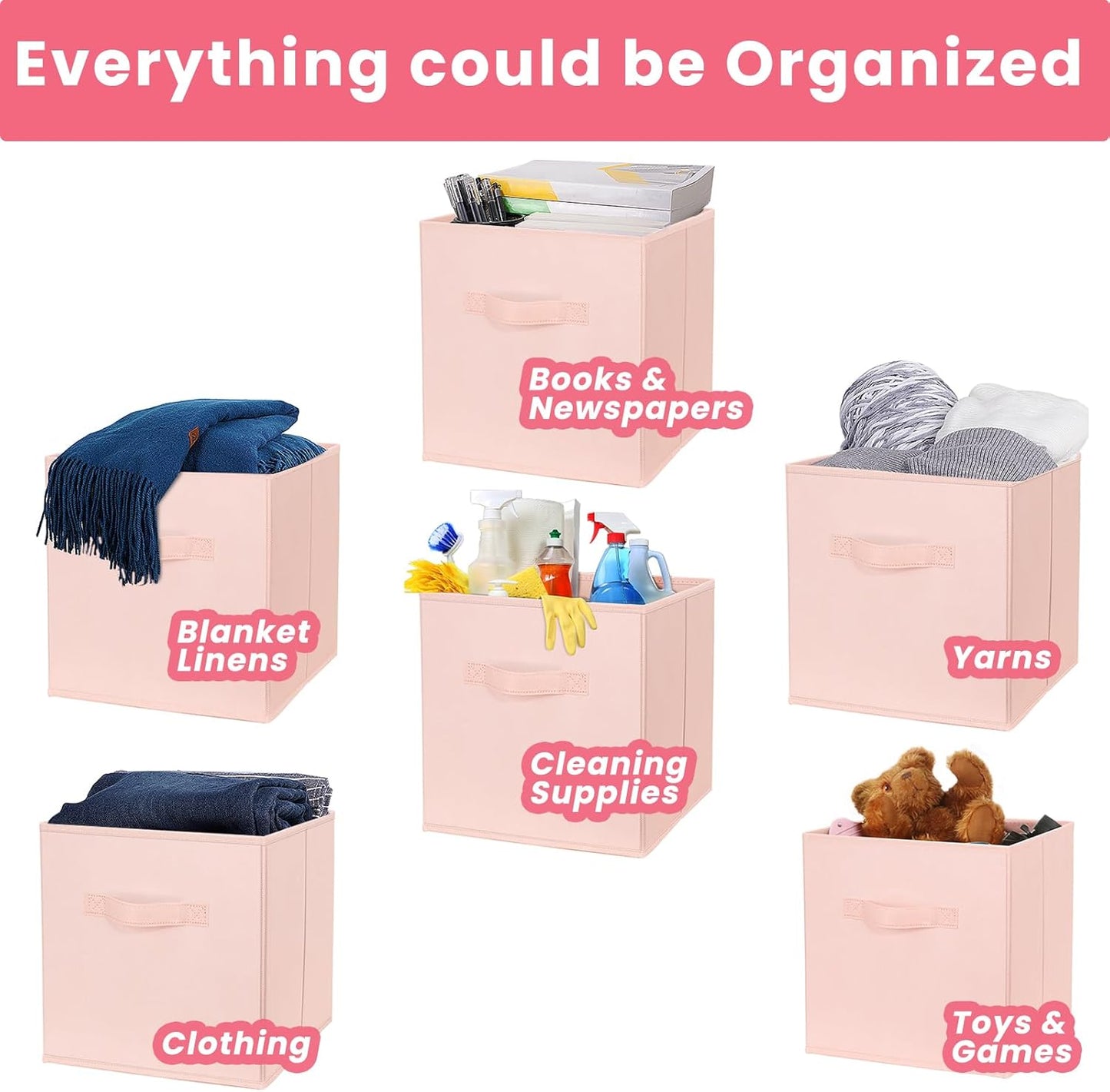 Criusia Storage Cubes- 11 Inch Cube Storage Bins for Organizing Shelves - Nursery Closet Organization Bins for Clothes Blanket - 10 Pack Collapsible Decorative Storage Box for Living Room (Pink)