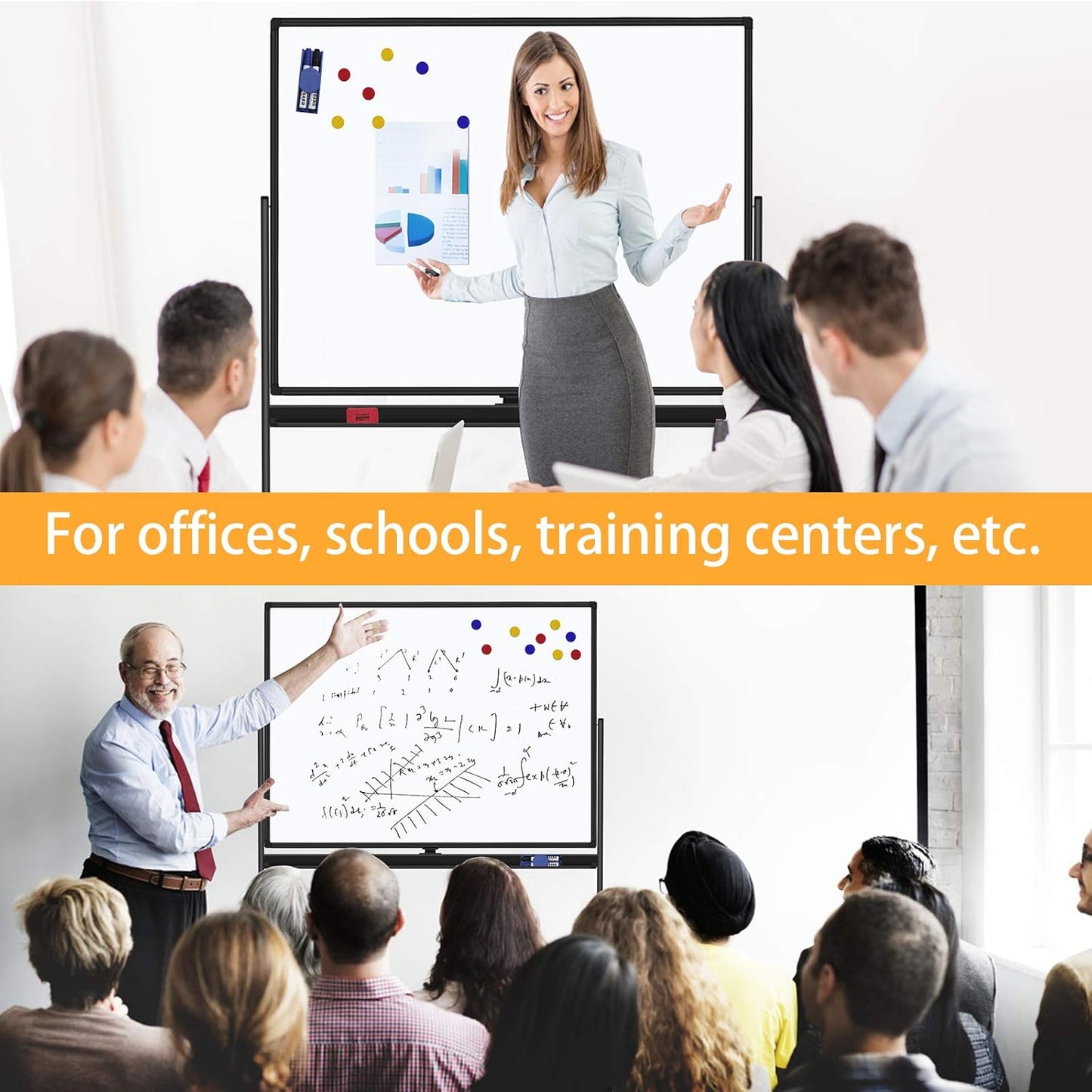 H-Qprobd 48"x36" Mobile Whiteboard Double-Sided Magnetic Dry Erase Board on Wheels - Comercial Rolling White Boards with Sturdy Stand for Home, Office & School