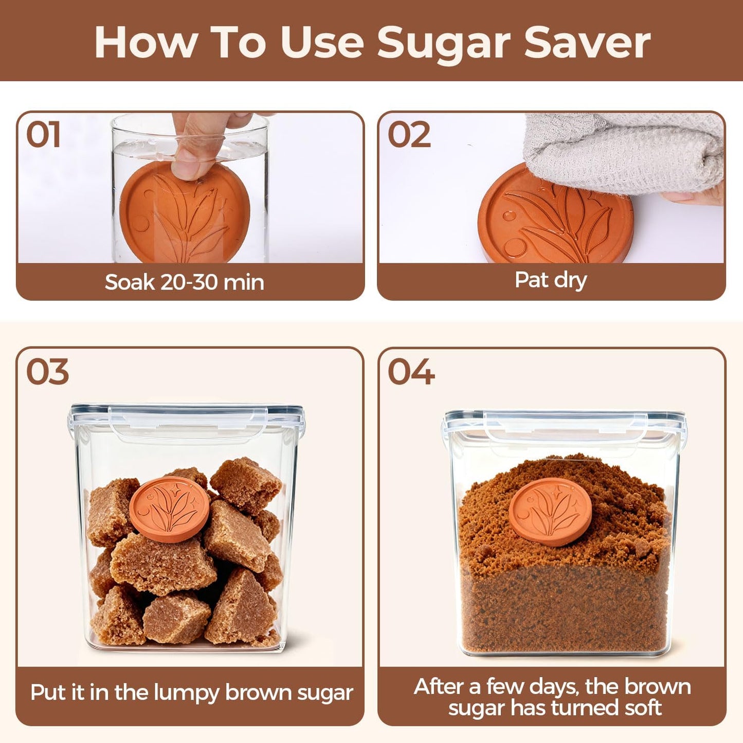 ComSaf Brown Sugar Container Set of 2 (2.5L/2.6Qt), Airtight Food Storage Containers with Lids and Terra Cotta Brown Sugar Saver, Plastic Canisters Sets for Kitchen, Pantry Organizer for Flour, Baking