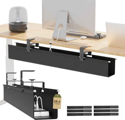 [Upgraded] 28.4" Under Desk Cable Management Tray, Orapoke Cable Management Under Desk No Drill, Large Fabric Cord Hider for Wire Organization, Cord Organizer Supports Up to 30lbs for Office, Home