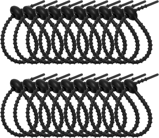 PATIKIL 6 Inch Silicone Cable Ties, 20pcs Rubber Reusable Twist Zip Ties Organizer for Home Office Kitchen Food bags Wires Adjustable Bag Clip, Black