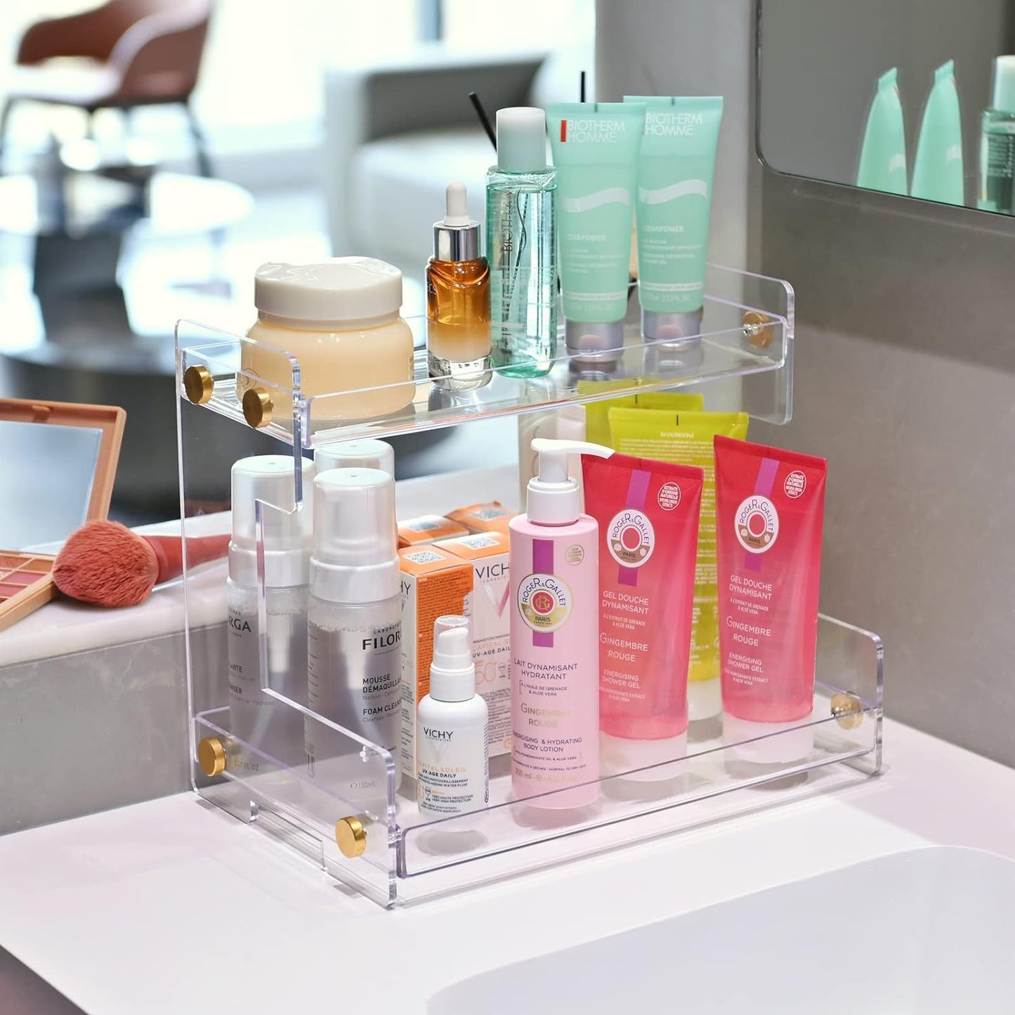 FFK Bathroom Organizer Countertop 2-Tier Storage：Bathroom Counter Organizer Acrylic Standing Holder Cosmetic Storage Perfume Shelf for Bathroom Bedroom Dressing Table1