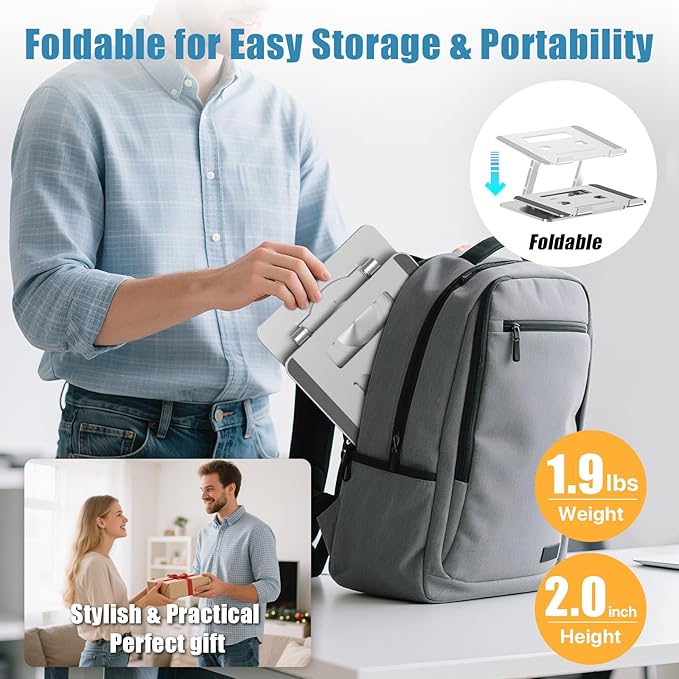 360° Swivel Laptop Stand - 2.5mm Heavy-Duty Aerospace Aluminum, Adjustable Height & Angle, Sturdy Yet Lightweight，Ergonomic Desk Mount for 10-17" MacBook/Dell/HP,Silver