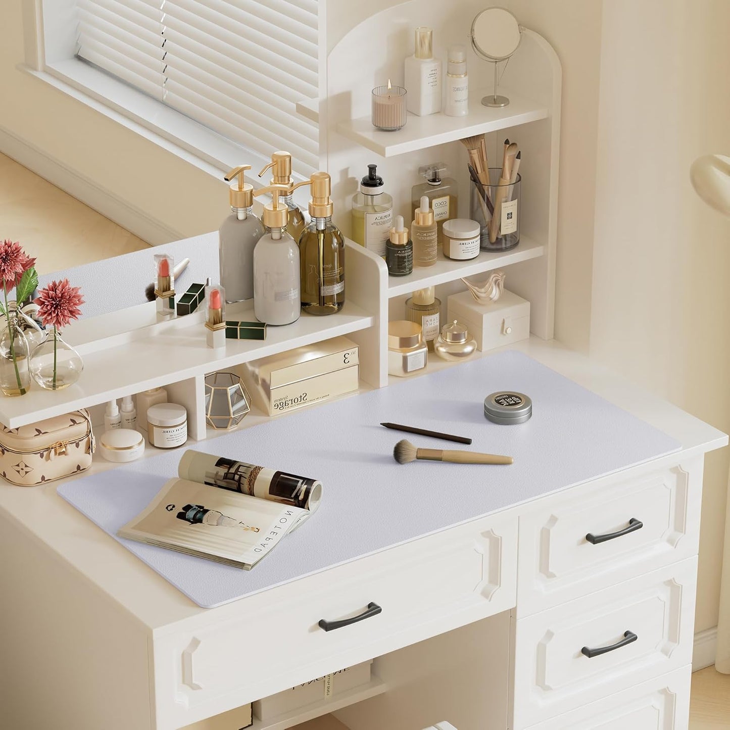 Aothia Faux Leather Desk Mat – Large Mouse Pad, Non-Slip PU Leather Blotter, Waterproof Writing Surface for Office and Home (Smoky Lavender, 47.2" x 23.6")