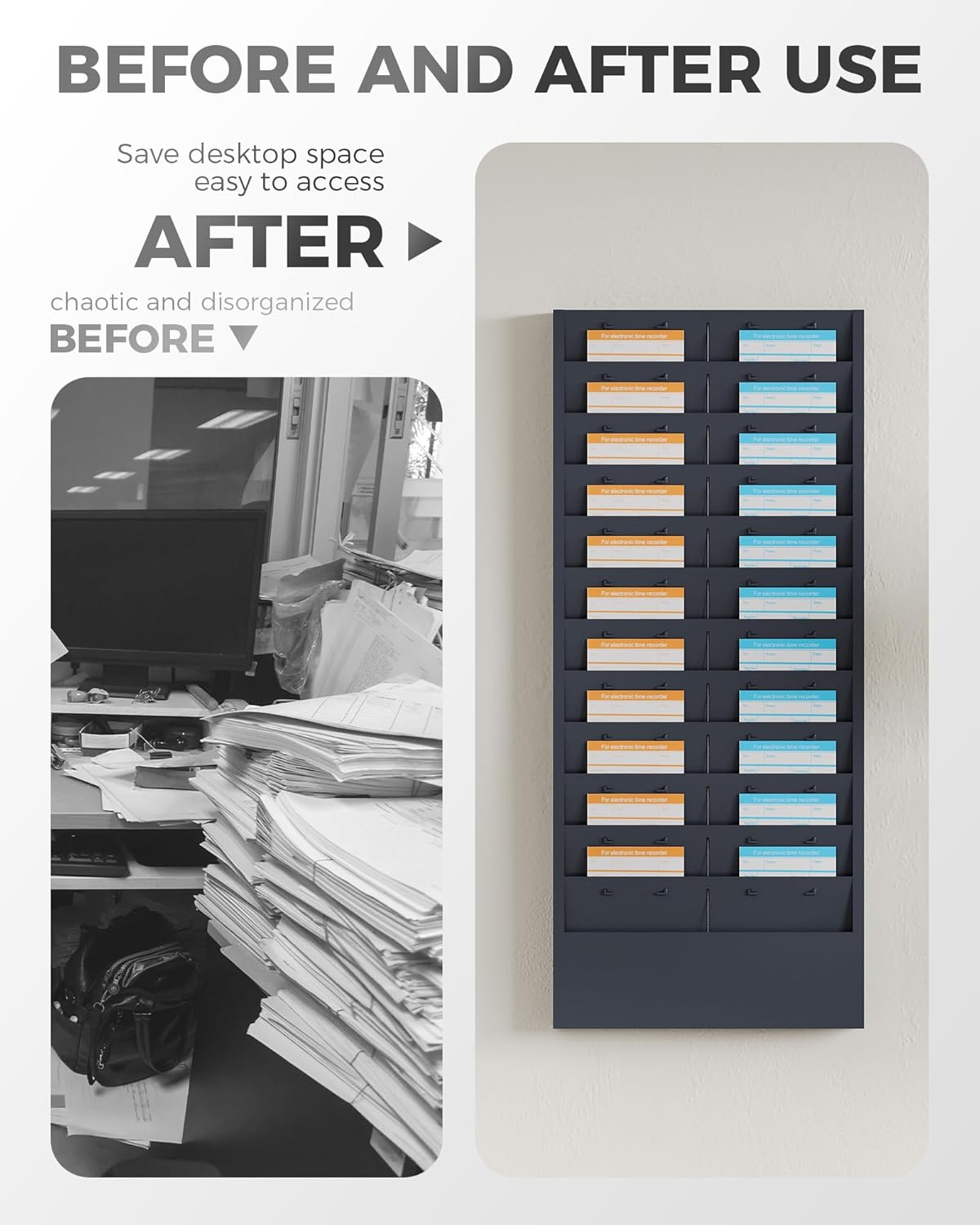 OSKIE Professional Wall-Mount Job Ticket Rack, Document Organizer 11 or 22 adjustable Slots, Powder Grey-Bule, 31.5 x 15.5 x 2 inches