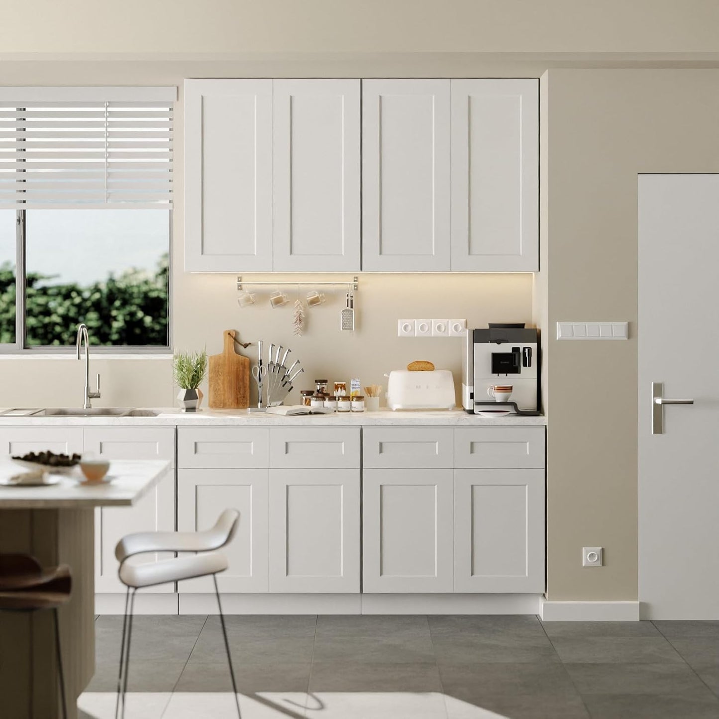 33 Inch Laundry Room Cabinets Wall Mounted, Solid Wood Over The Toilet Storage Cabinet, Bathroom Organizer Cabinets with 2 Shaker Door & Shelves, Easy to Assemble for Kitchen, Garage - White