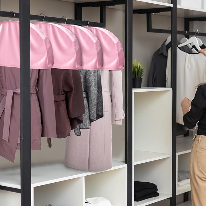 Univivi 12 Inch Satin Shoulder Covers for Clothes (Set of 4) Breathable Shoulder Garment Dust Cover Closet Suit Protects for Suit, Coats, Jackets - Pink