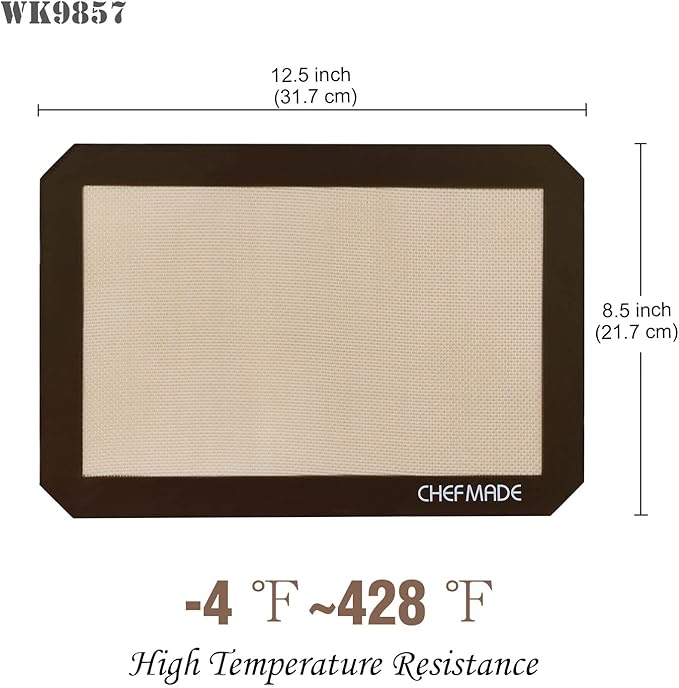 CHEFMADE 13-Inch Silicone Baking Mat with Measurements, Non-stick Heat Resistant Rolling Dough Mat, for Pastry,Pizza, Fondant and Pie Crust Making 8.6" x 12.6" (Brown)