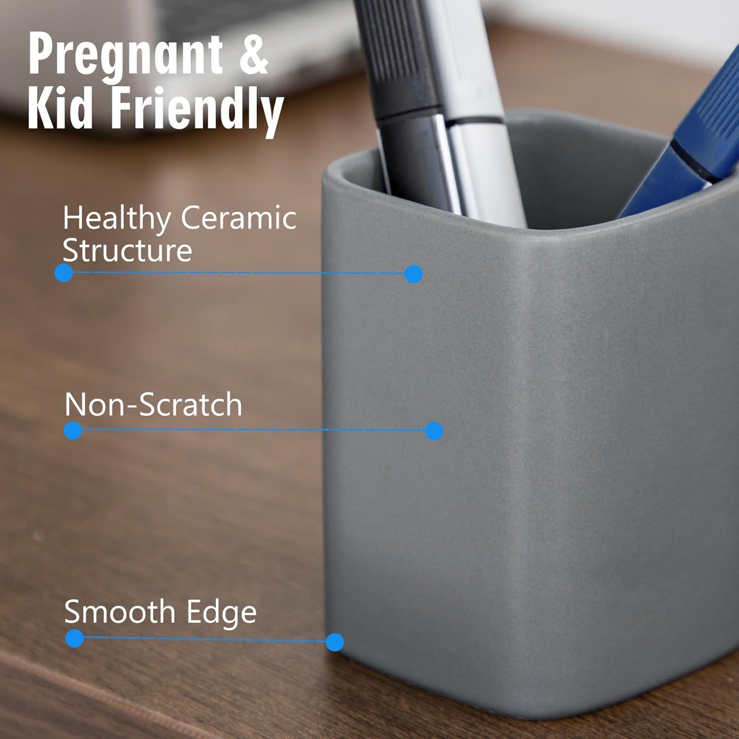 Pen Holder, 2 Pack Pencil Holder for Desk ,Ceramic Pencil Cup Desk Organizer, Makeup Brush Holder Cute, Stationery Accessories for Office, School, Home (Matte gray)