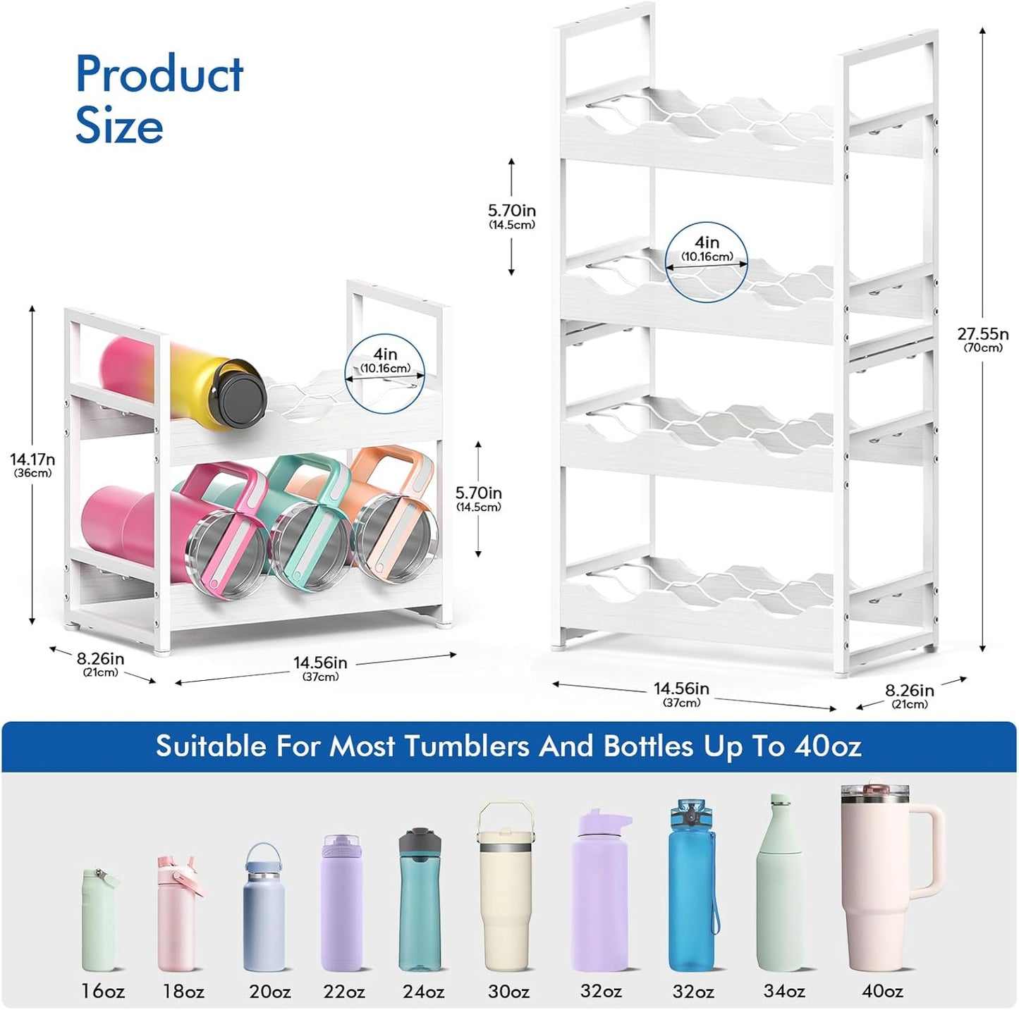 Wooden Water Bottle Organizer, 20/30/40oz Tumbler Organizer, Bottle Holder for Owala/Yeti/Stanley, Kitchen Pantry Water Bottle Storage Rack for Cabinets, Wood Wine Rack, 2 Tier Hold 6