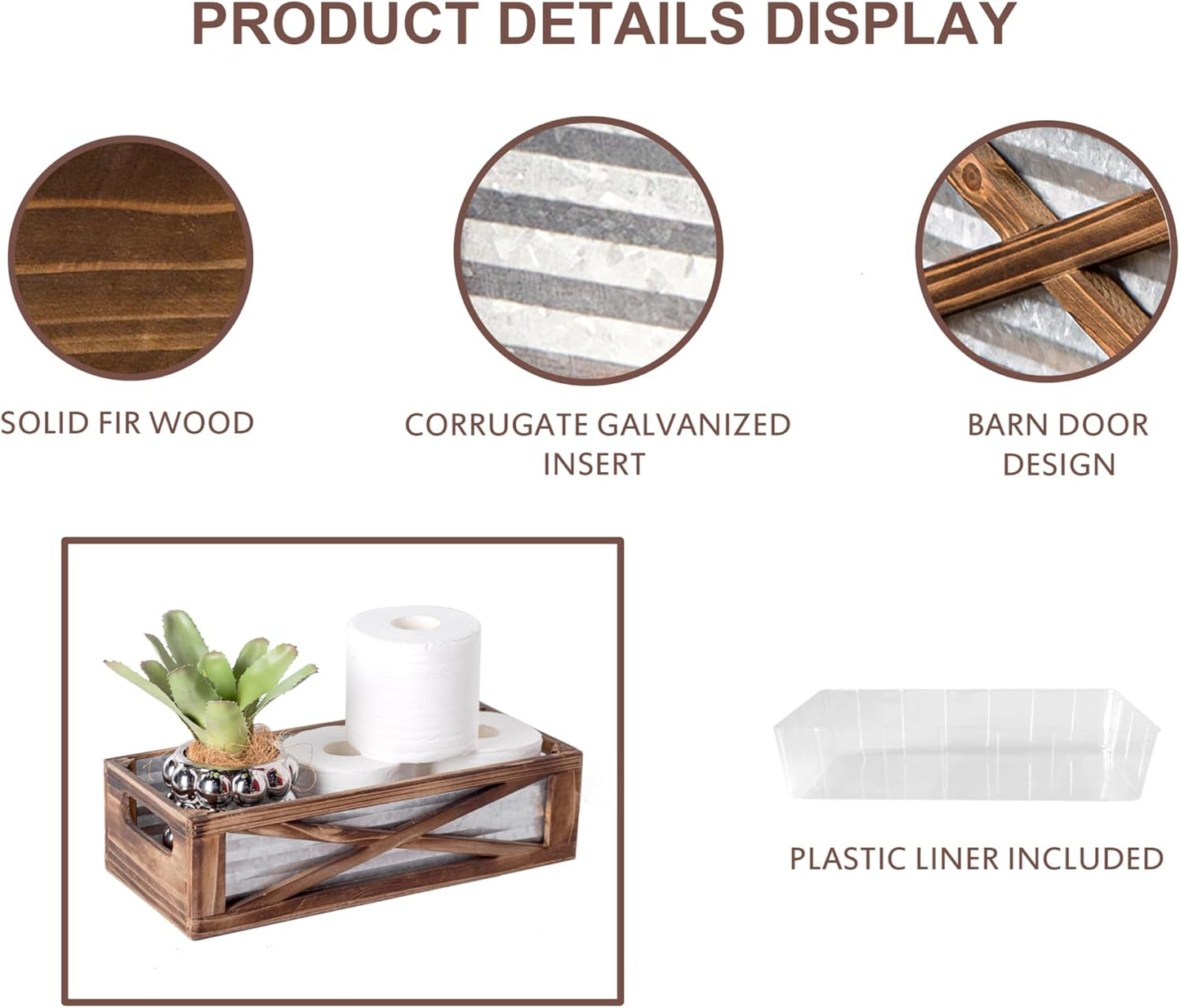 Wooden Toilet Tank Basket, Rustic Bathroom Decor Box, Farmhouse Toilet Paper Organizer Holder, Decorative Bathroom Storage Basket, Barn Door (Brown)