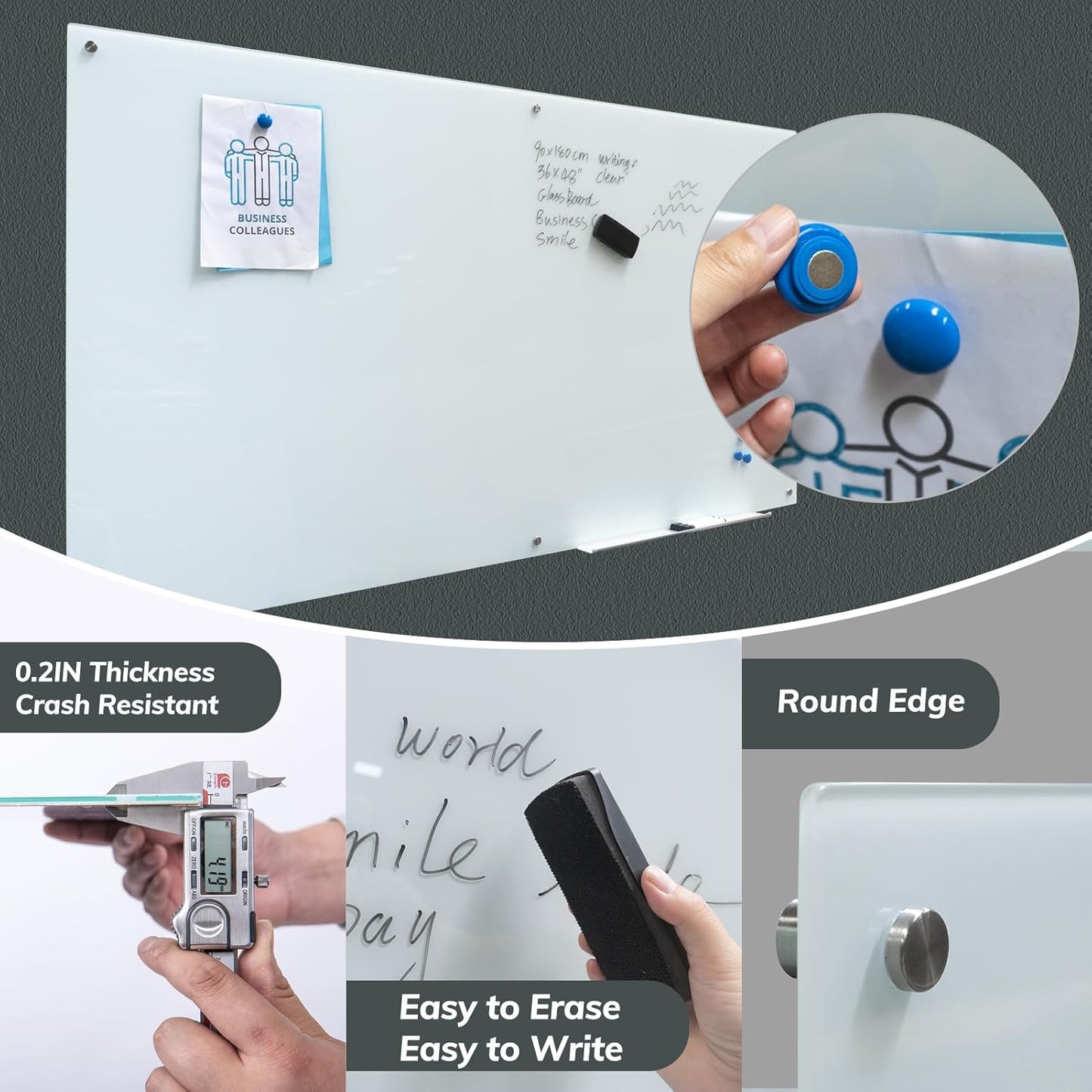 Magnetic Glass Dry Erase Board Frameless Wall Mounted White Board 40 * 72 WritingBoard Large Glass Board for Office School Home Accessory Tray, 3 Dry Erase Marker,4 Magnets and 1 Magnetic Eraser