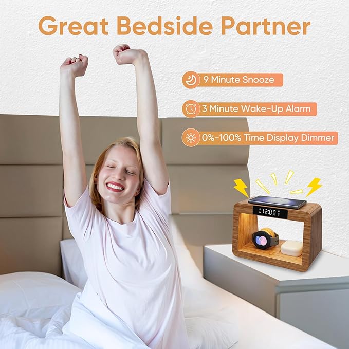 Wireless Charger Station for Samsung with Digital Alarm Clock, Fast Wireless Charging Station with LED Night Llight for Samsung&Android Phone, Wireless Phone Charger Station Only for Samsung Watch