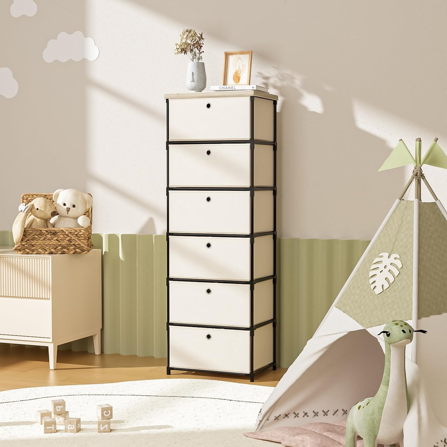 Fabric Storage Drawers Dresser and Chest of Drawers, Small Dresser with Drawers Unit, Sturdy Fabric Storage Bin Organizer for Closet