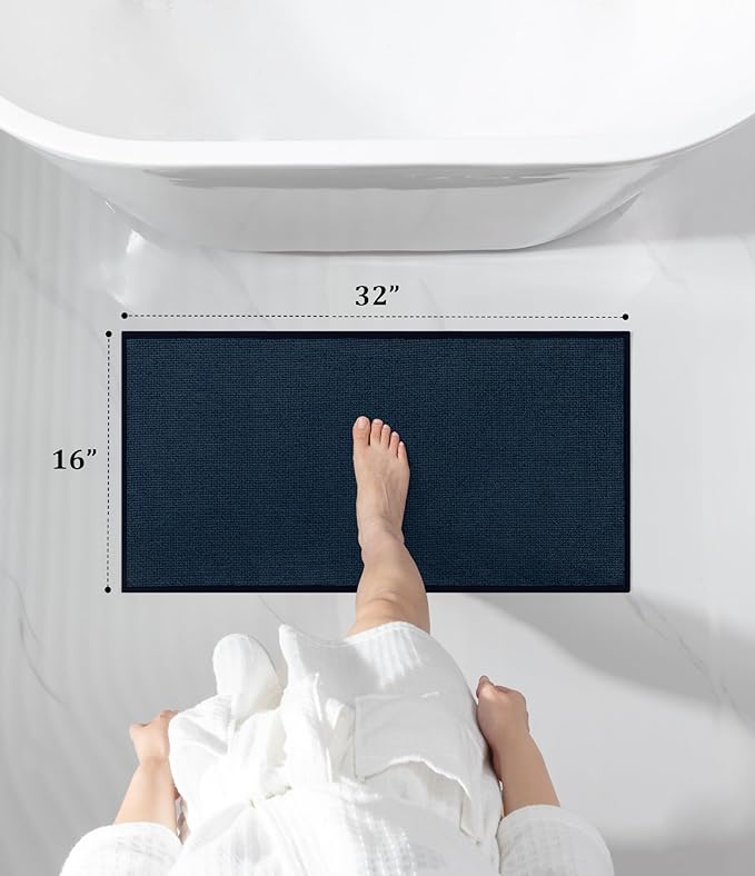 YIHOUSE Bathroom Rugs Mat 16x32, Non Slip Quick Dry Bath Mats for Bathroom Absorbent Ultra Thin Bath Rugs Machine Washable Fit Under Door for Sink, Cabinet, Laundry (Dark Blue, 16"x32")