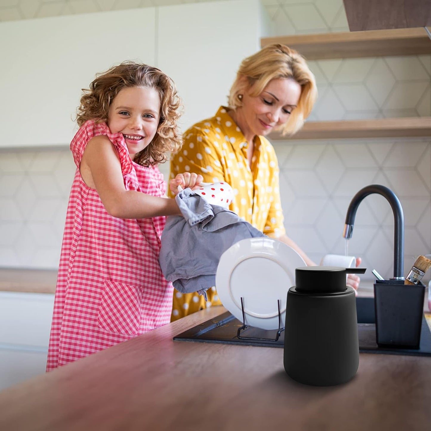 Soap Liquid Dispenser Ceramic with Easy-to-Press Pump Hand Liquid Dispenser for Shampoo Bathroom Kitchen 12 oz 2pcs